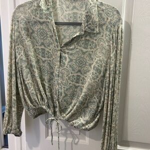 Z Supply Patterned Blouse in Cream and Gray